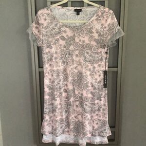 NWT Tahari, pink and gray short sleeve nightgown size small